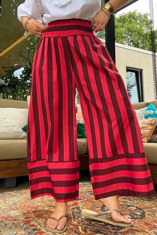 Bloc Stripe Wide Leg Pant Rhubarb Rose & Rioja